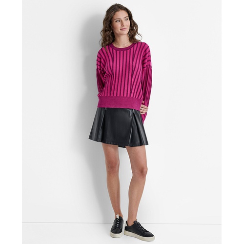 DKNY Womens Striped Dropped-Sleeve Crewneck Sweater