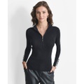 Womens Zip-Collar Long-Sleeve Rib-Knit Sweater