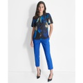 Womens Short-Sleeve Twist-Neck Blouse