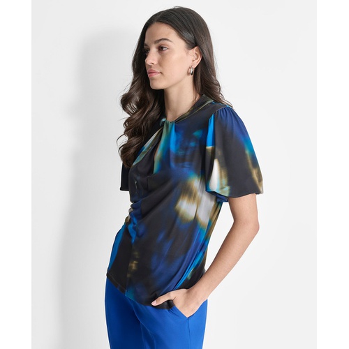 DKNY Womens Short-Sleeve Twist-Neck Blouse