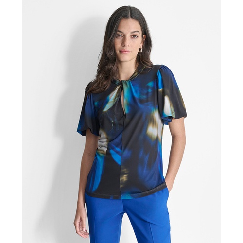 DKNY Womens Short-Sleeve Twist-Neck Blouse