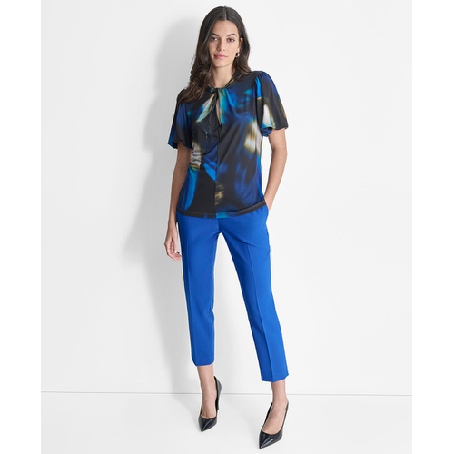 DKNY Womens Short-Sleeve Twist-Neck Blouse