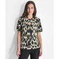 Womens Printed Twist-Neck Blouse