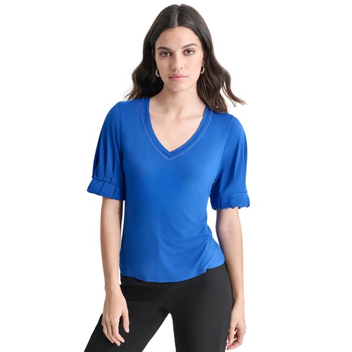 DKNY Womens Short-Sleeve V-Neck Top