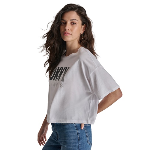 DKNY Womens Embellished Logo Short-Sleeve T-Shirt