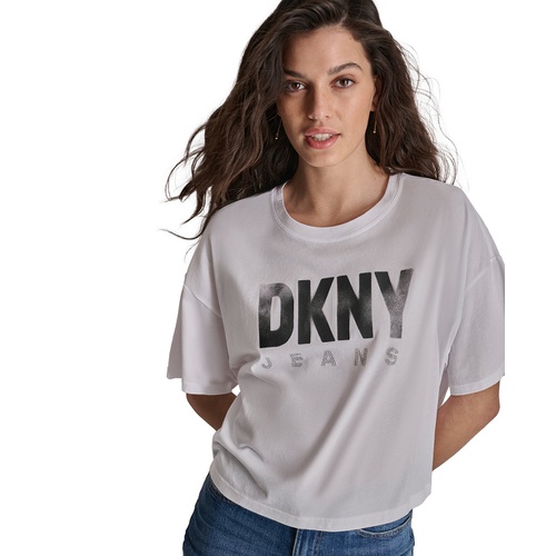 DKNY Womens Embellished Logo Short-Sleeve T-Shirt