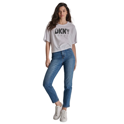 DKNY Womens Embellished Logo Short-Sleeve T-Shirt