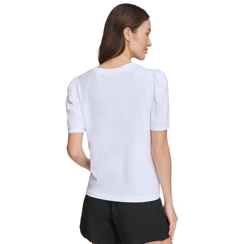 DKNY Womens Graphic-Print Puff-Sleeve T-Shirt