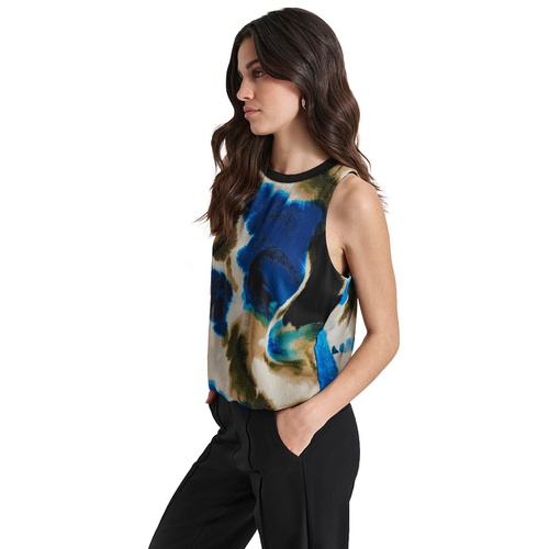 DKNY Womens Printed Chiffon Sleeveless Blouse