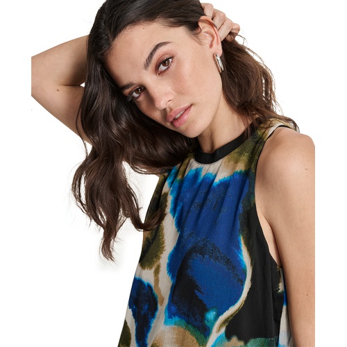 DKNY Womens Printed Chiffon Sleeveless Blouse