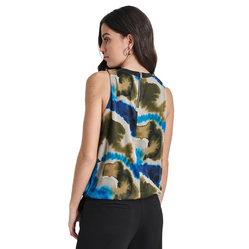 DKNY Womens Printed Chiffon Sleeveless Blouse