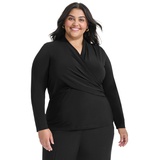 Plus Size Long-Sleeve Faux-Wrap Top