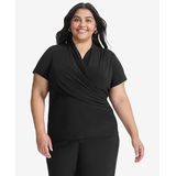 Plus Size Short-Sleeve Faux-Wrap Top