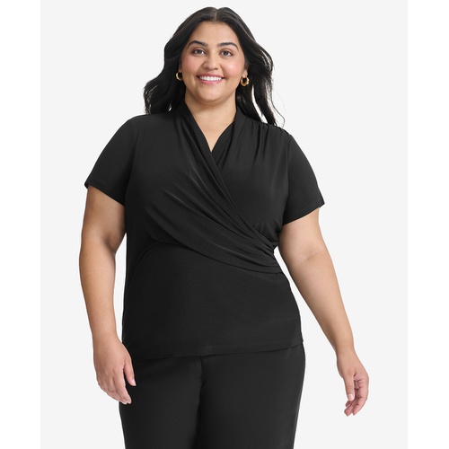 DKNY Plus Size Short-Sleeve Faux-Wrap Top