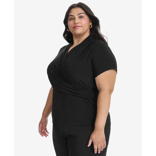 DKNY Plus Size Short-Sleeve Faux-Wrap Top