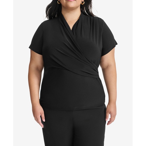 DKNY Plus Size Short-Sleeve Faux-Wrap Top