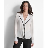 Womens Long Sleeve Trimmed Lapel Blouse