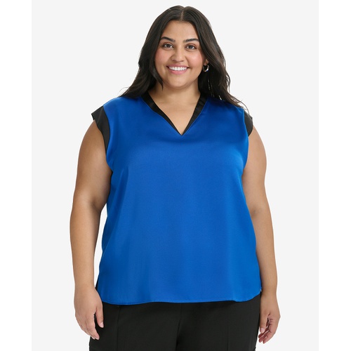 DKNY Plus Size Contrast-Trim V-Neck Blouse