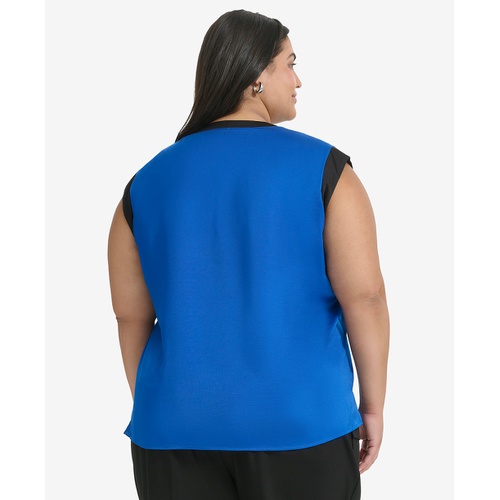 DKNY Plus Size Contrast-Trim V-Neck Blouse