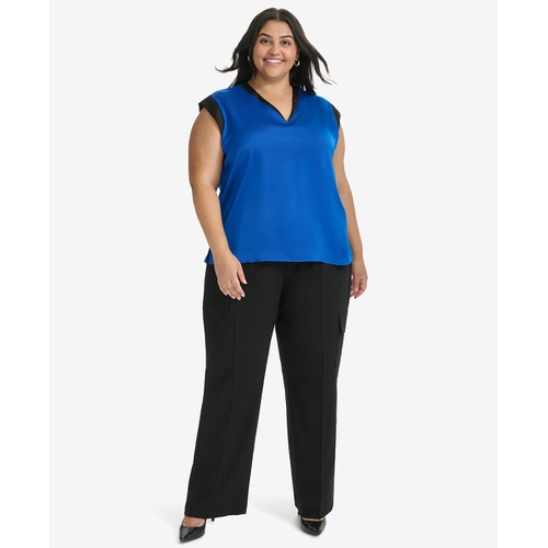 DKNY Plus Size Contrast-Trim V-Neck Blouse