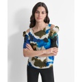 Womens Zip-Shoulder Asymmetrical-Neck Top