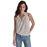 Womens Ruffled Split-Neck Elastic-Waist Top