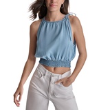 Womens Smocked-Waist Sleeveless Crop Top