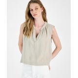 Womens Sleeveless Double-Crepe Gauze Crop Top