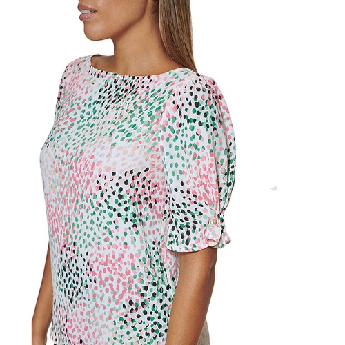 DKNY Petite Printed Embellished Elbow-Sleeve Blouse