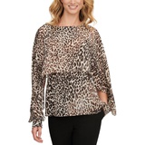 Petite Animal-Print Long-Sleeve Cape Top