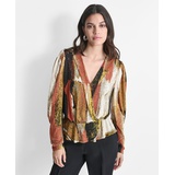 Womens Faux-Wrap Long-Sleeve Top