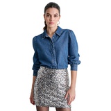 Womens Cotton Puffed-Shoulder Denim Shirt