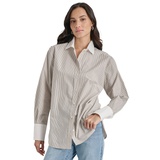 Womens Cotton Contrast-Trim Button-Front Shirt