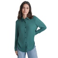 Petite Buttoned-Cuff Fold-Collar Blouse