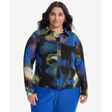 Plus Size Mesh Printed Shirt