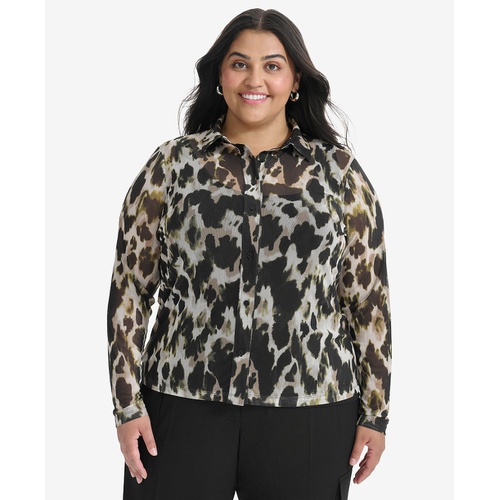 DKNY Plus Size Mesh Printed Shirt