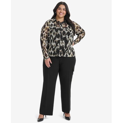 DKNY Plus Size Mesh Printed Shirt