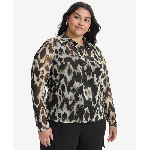 DKNY Plus Size Mesh Printed Shirt