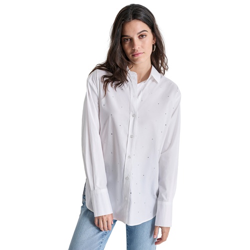 DKNY Womens Rhinestone Stud Shirt