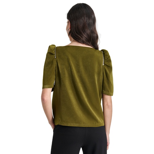 DKNY Womens Satin Puff-Sleeve Blouse