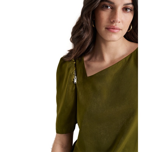 DKNY Womens Satin Puff-Sleeve Blouse