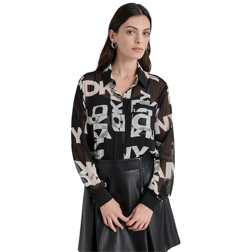 DKNY Womens Logo Long-Sleeve Shirt