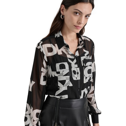 DKNY Womens Logo Long-Sleeve Shirt