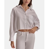 Womens Oversized Cropped Button-Front Shirt