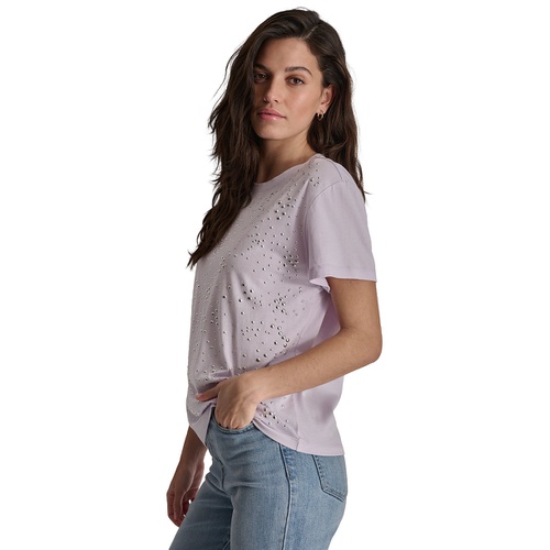 DKNY Womens Scattered-Dome-Studs Boxy T-Shirt