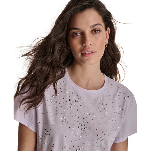 DKNY Womens Scattered-Dome-Studs Boxy T-Shirt