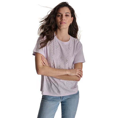 DKNY Womens Scattered-Dome-Studs Boxy T-Shirt