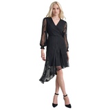 Womens Surplice-Neck Asymmetric Midi Dress