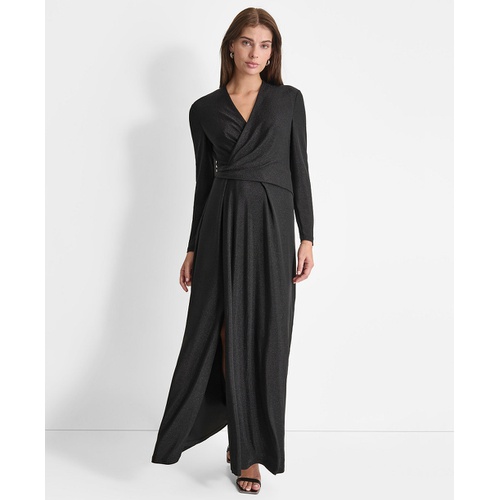 DKNY Womens Draped Metallic-Threaded Evening Gown