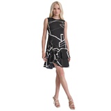 Womens Printed Double-Layer Fit & Flare Dress